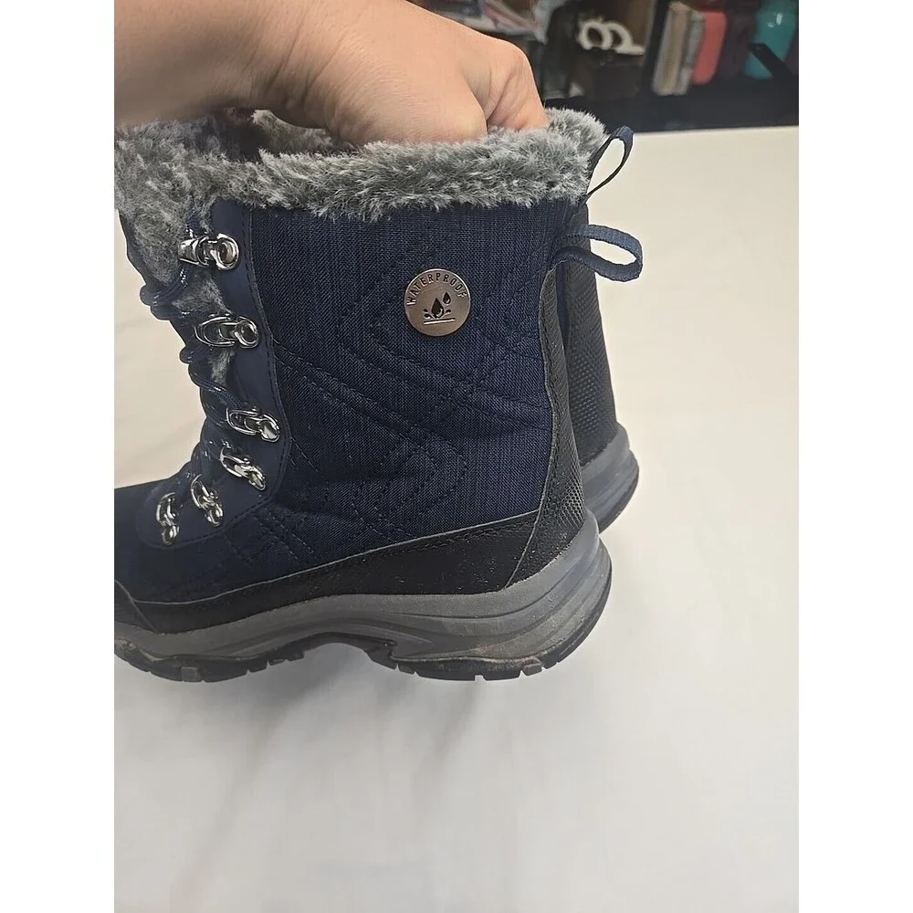 Skechers Women's Boots Size 6.5 Trego Winter Hiking Waterproof‎ Blue Black Fur